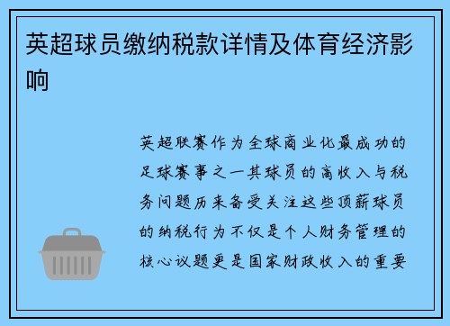 英超球员缴纳税款详情及体育经济影响