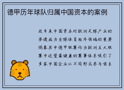 德甲历年球队归属中国资本的案例